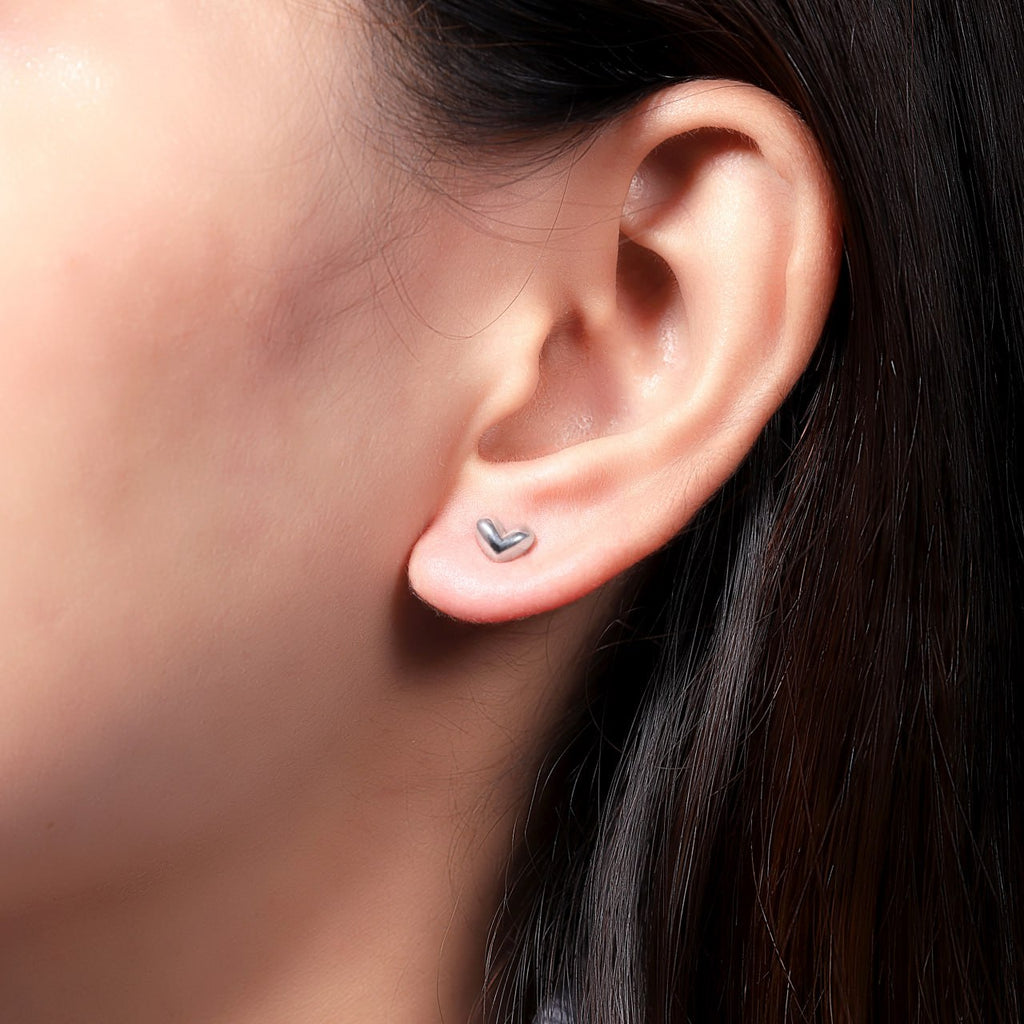 Mini Heart Earrings - Silver